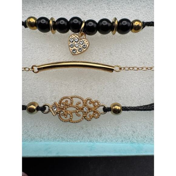 NIB 3 Stylish Bracelets or Anklets Black & Gold - Picture 3 of 8